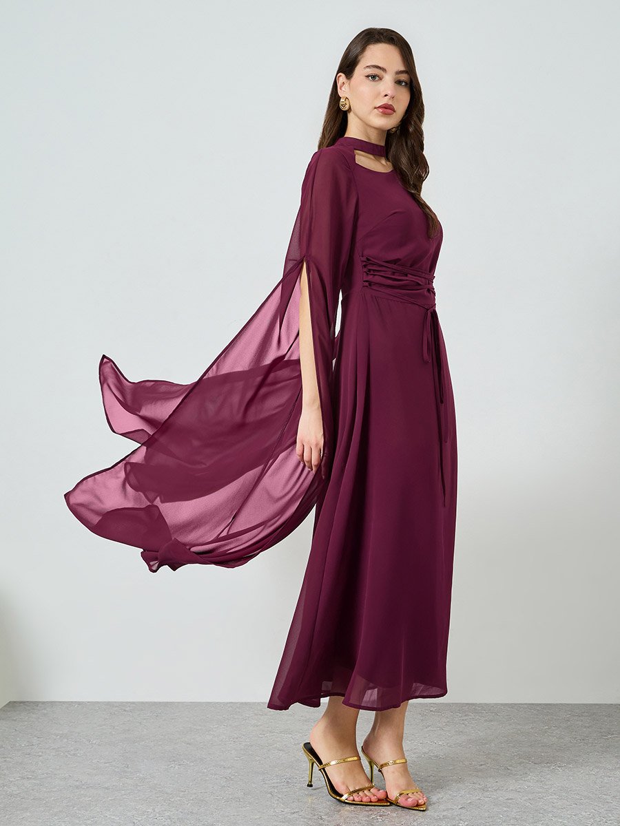 Women Magenta Maxi Dress with Slit Sleeves For Women at Bahrain | Styli