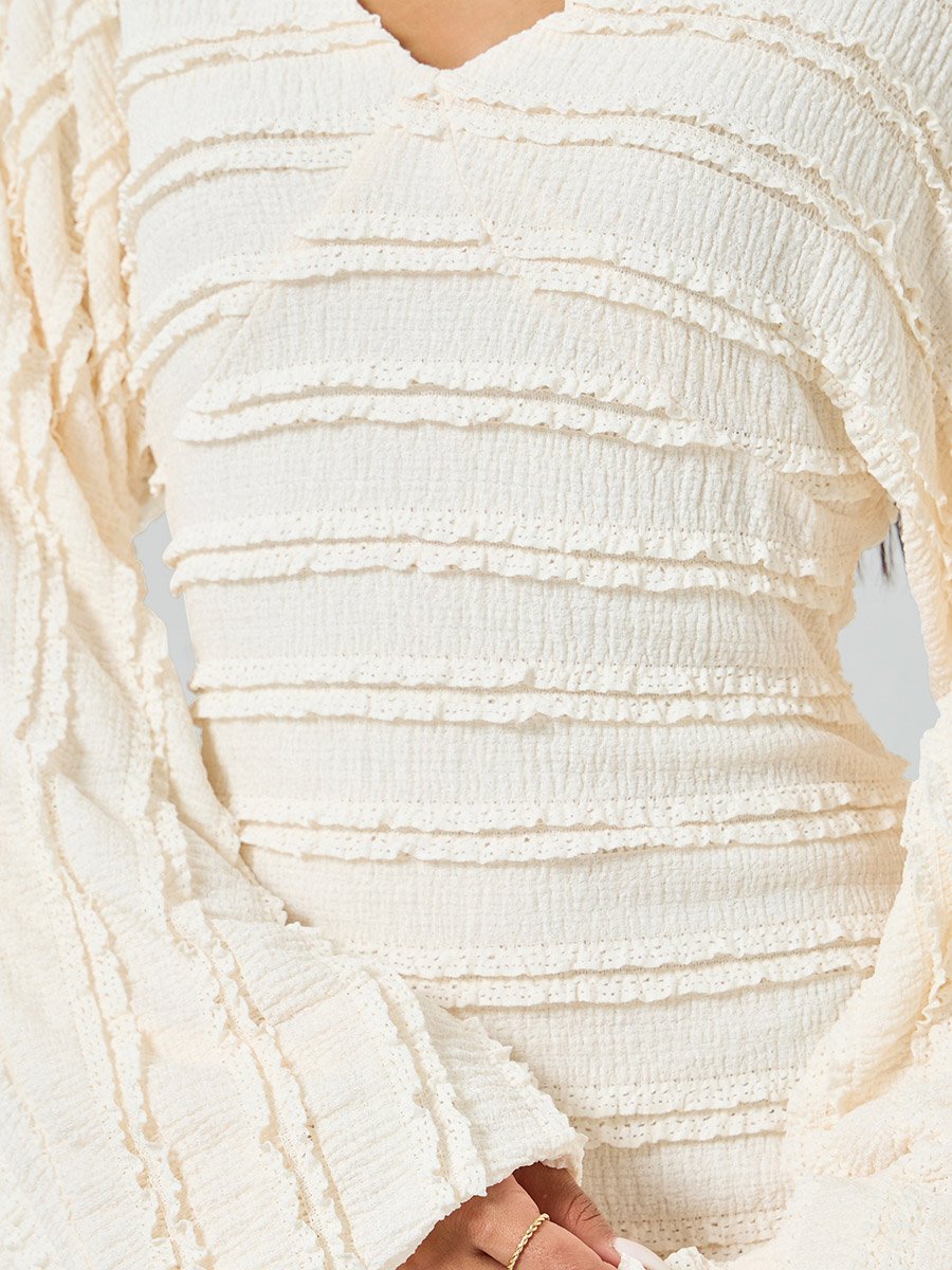 Off-White Balloon Sleeve Mermaid Hem Midi Dress