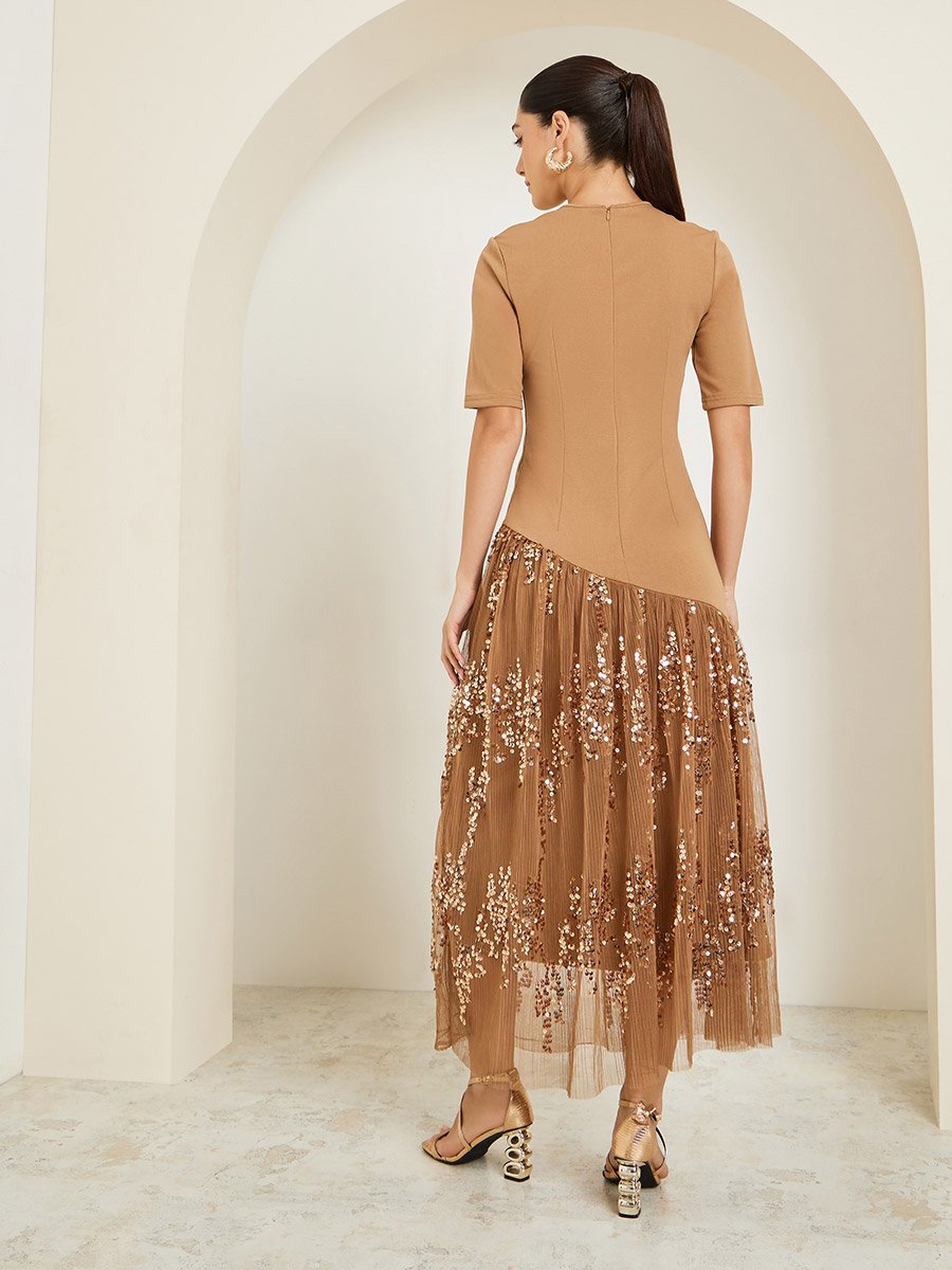brown autumn dresses Autumn Grace Ruffle Midi Dress (S-L) Medium