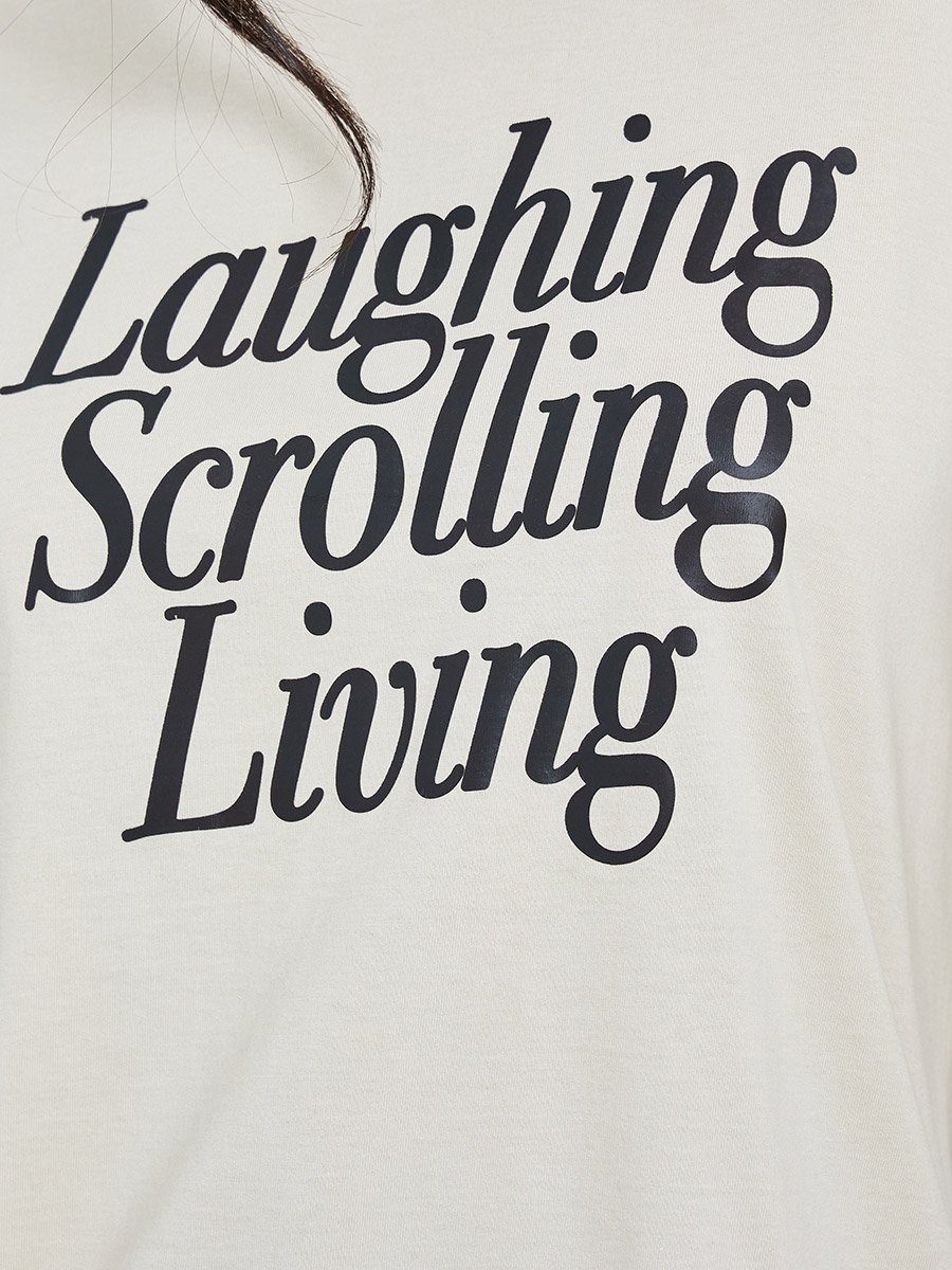 Beige Slogan Print Oversized Cotton T-Shirt