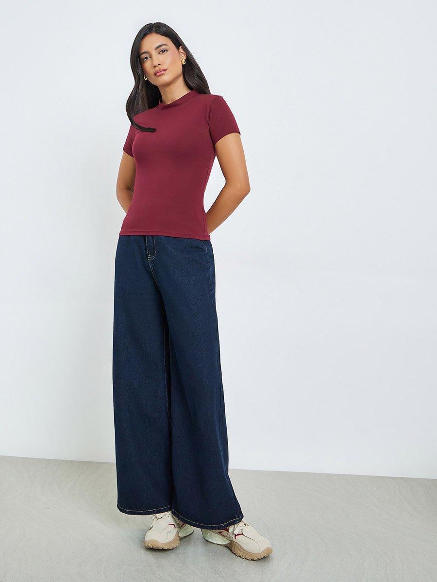 Burgundy Cotton Stretch Fitted T-Shirt
