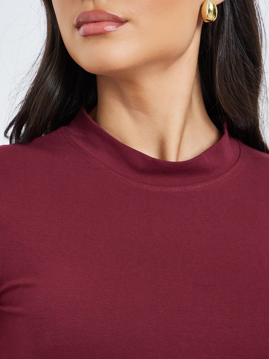 Burgundy Cotton Stretch Fitted T-Shirt