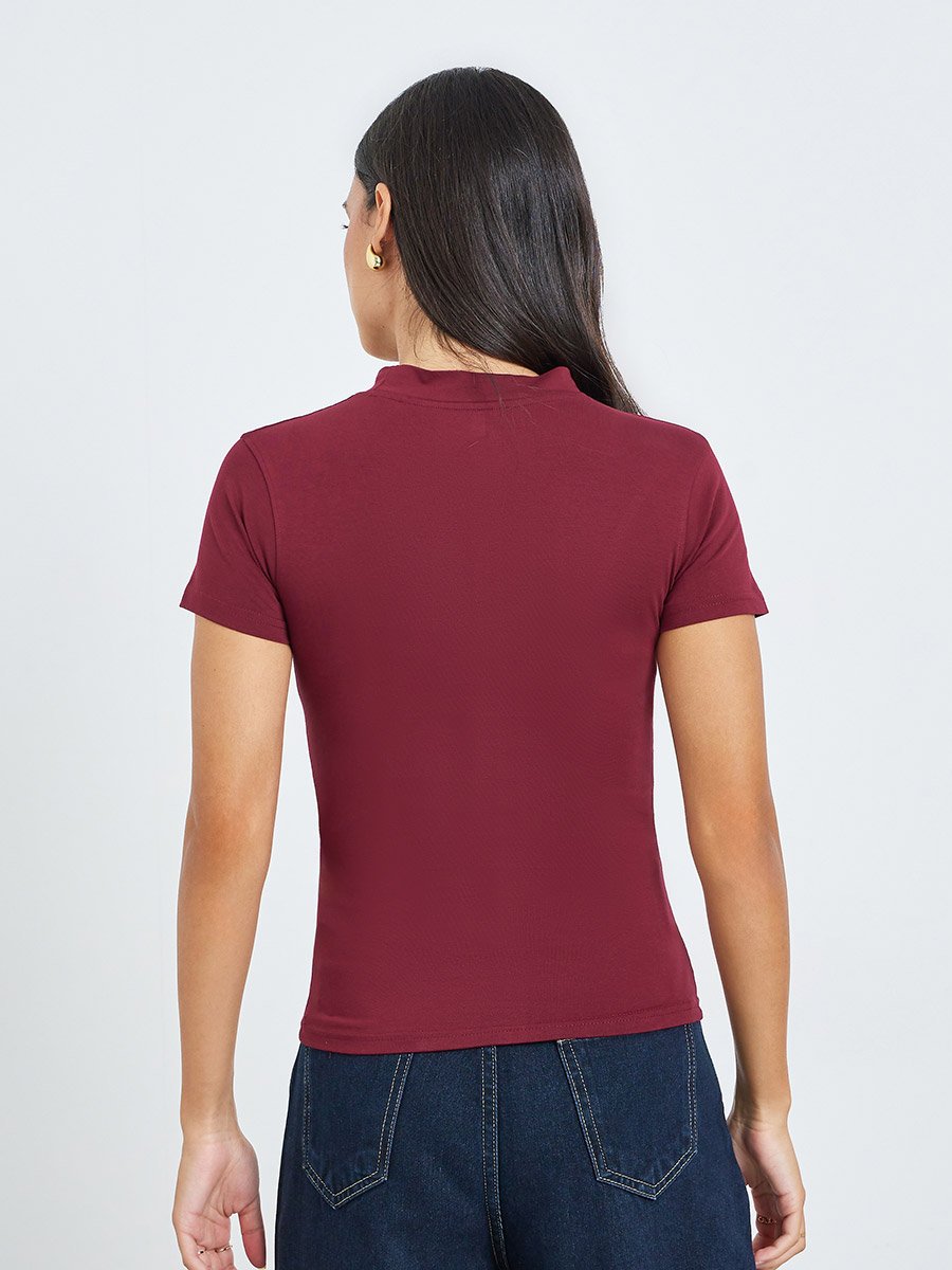 Burgundy Cotton Stretch Fitted T-Shirt