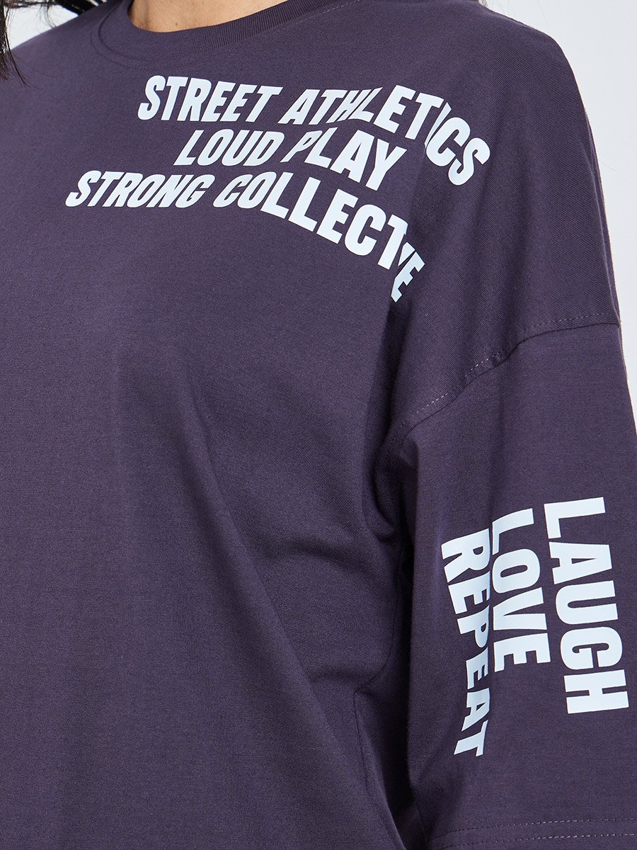 Purple Slogan Print Oversized T-Shirt