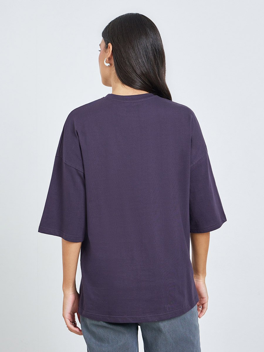 Purple Slogan Print Oversized T-Shirt
