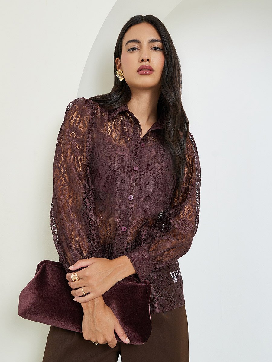 Brown Lace Long Sleeve Shirt