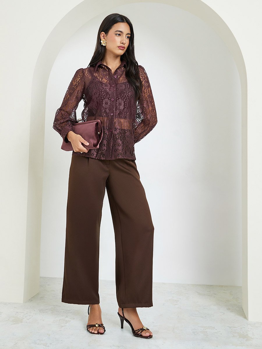 Brown Lace Long Sleeve Shirt