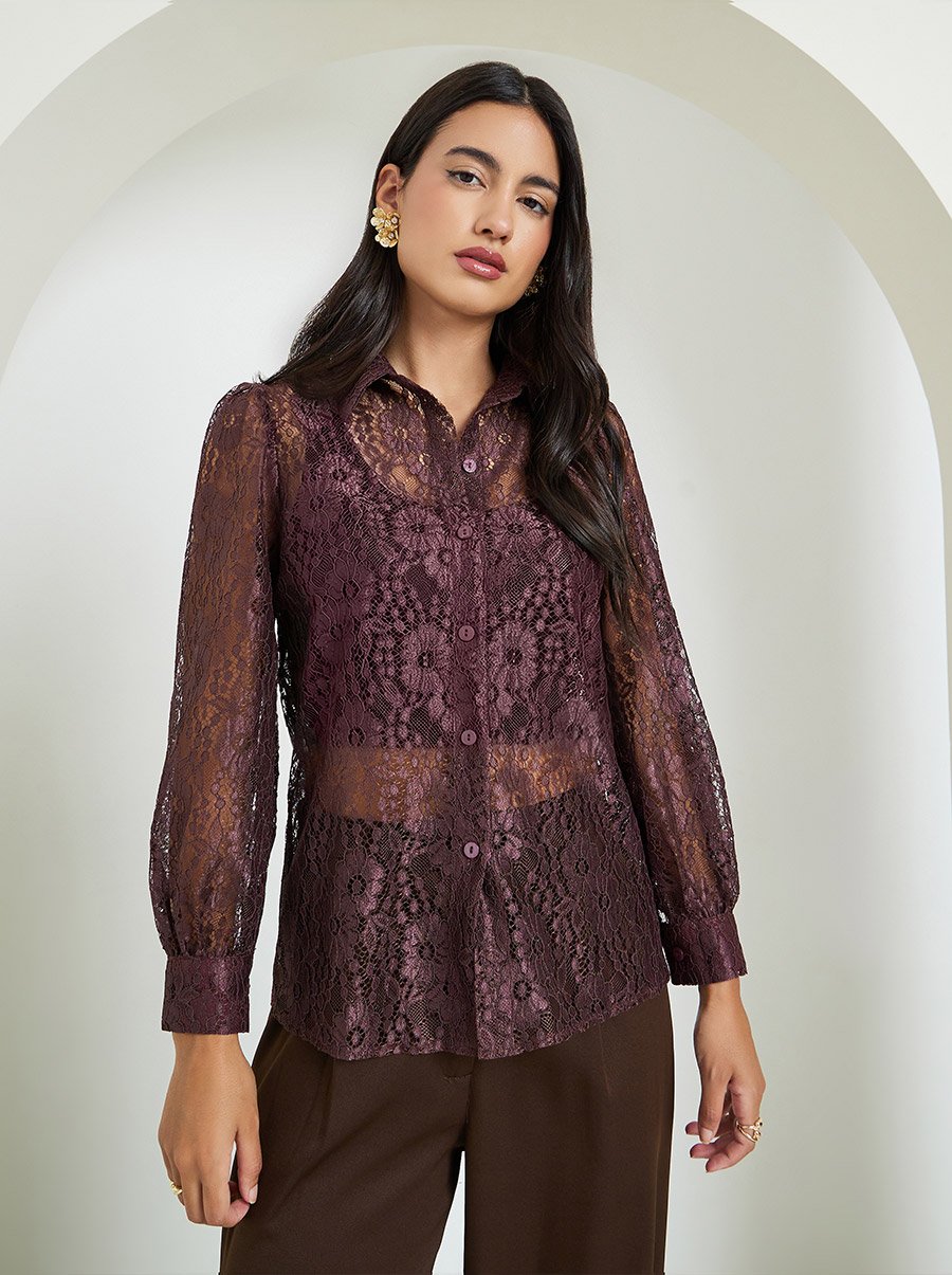 Brown Lace Long Sleeve Shirt