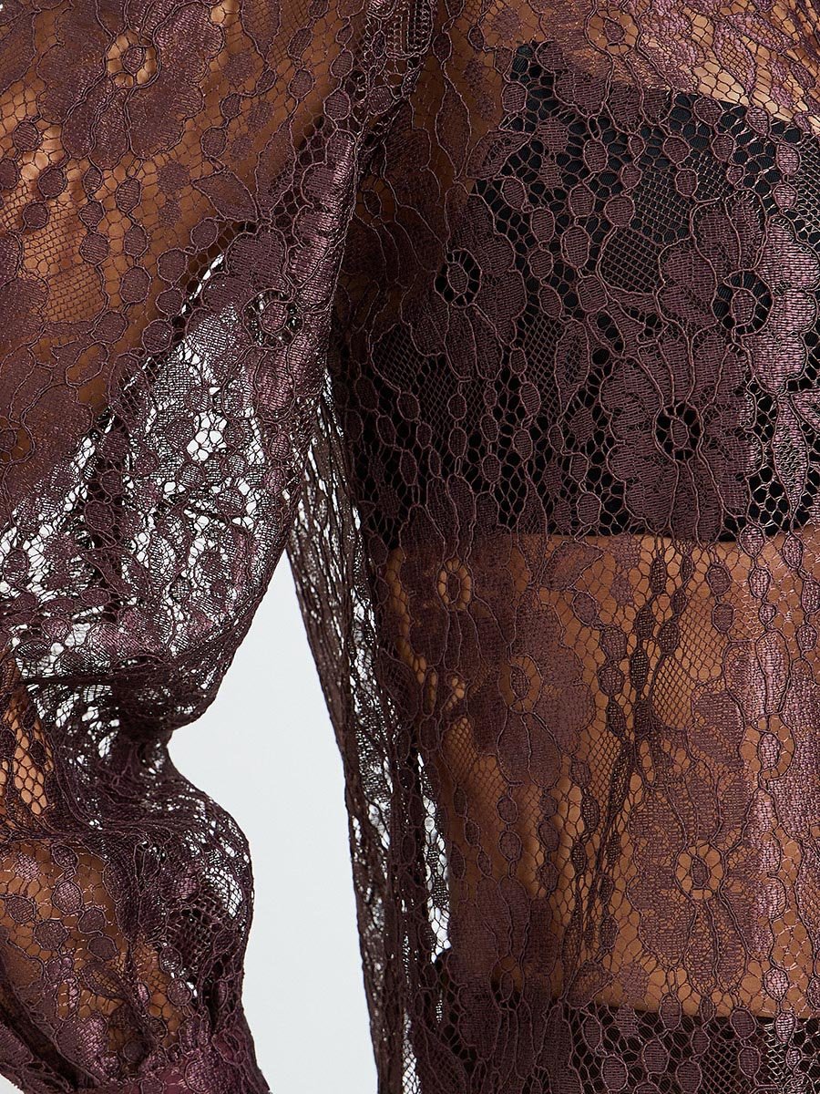 Brown Lace Long Sleeve Shirt