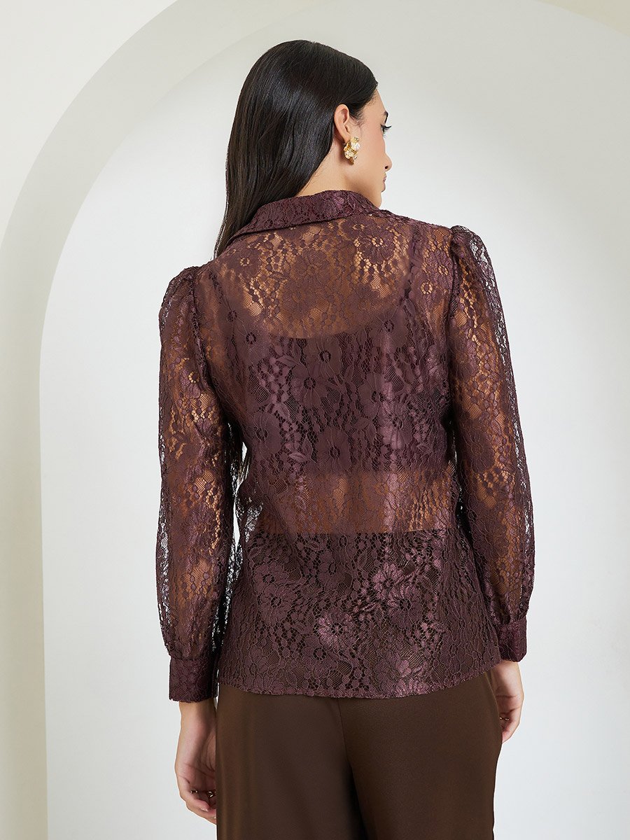 Brown Lace Long Sleeve Shirt