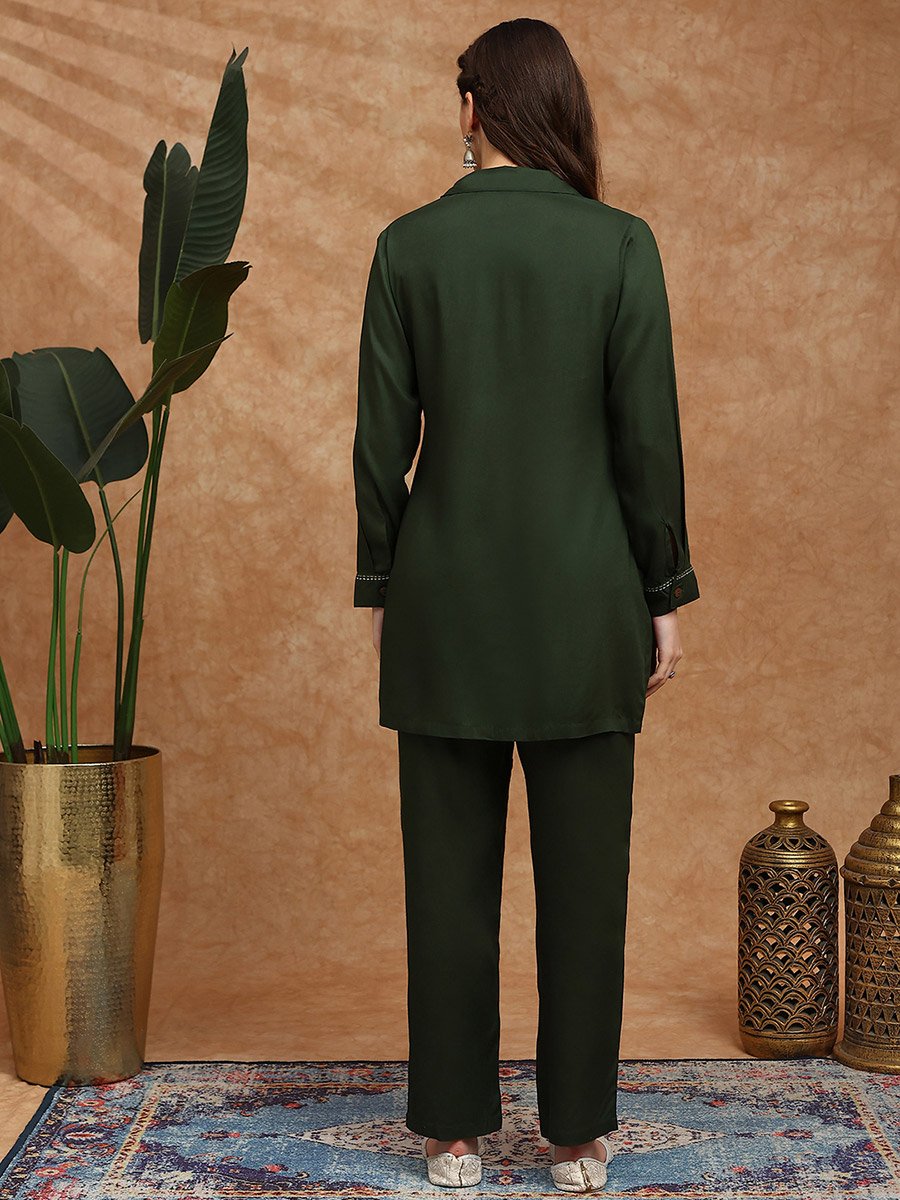 Embroidered Detail Pocket Shirt Style Tunic and Trousers Co-Ords
