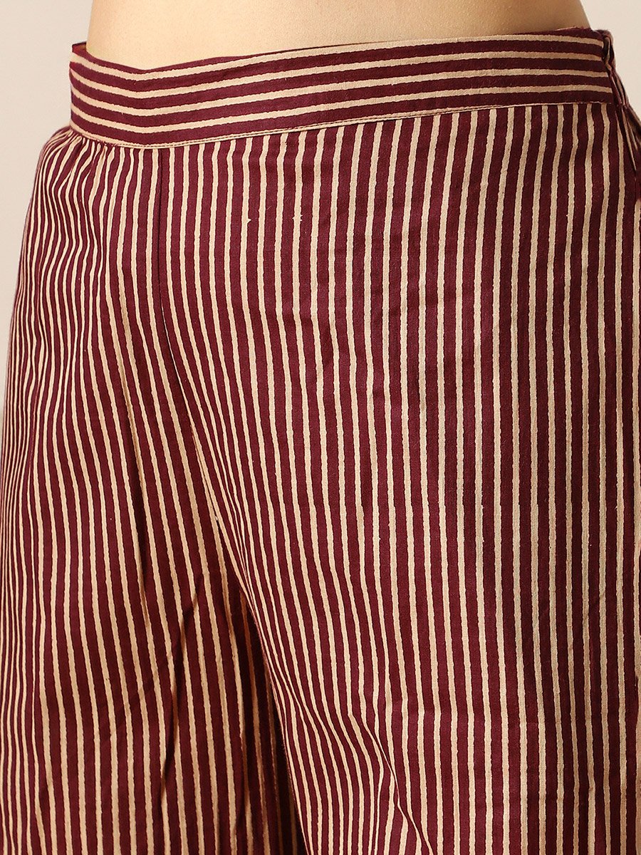 Striped Embroidered Peplum Top and Bell Bottom Pants Fusion Co-Ords