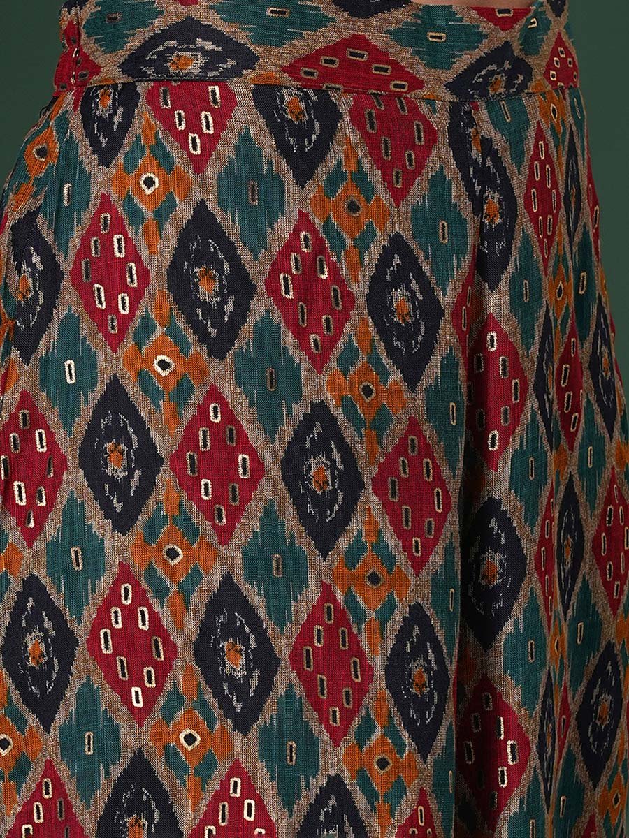 Women Indie Print Strappy Peplum Top and Palazzos Fusion Co-Ords