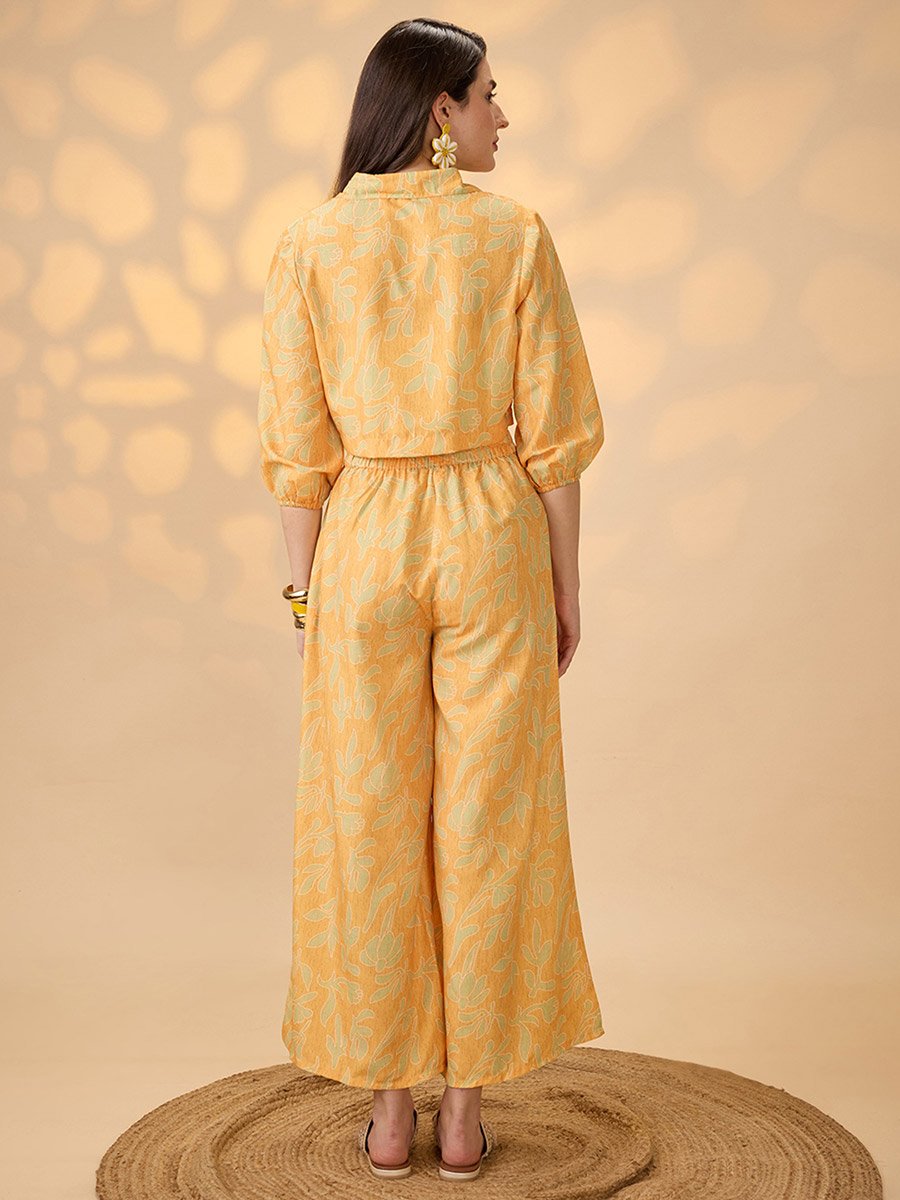 Women Printed Crop Shirt and Wide Leg Trousers Fusion Co-Ords