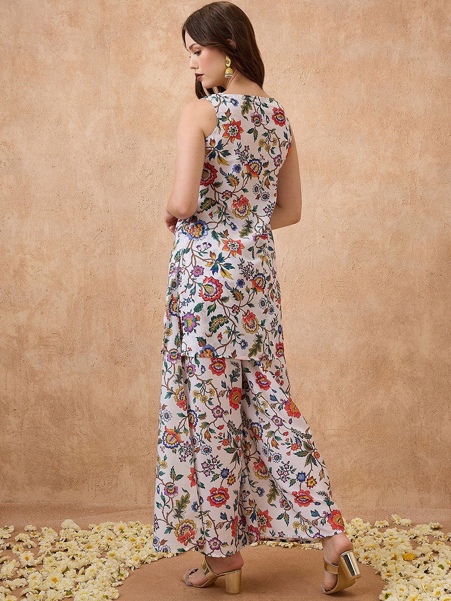 Women Floral Print Tunic and Palazzos Festive Co-Ords