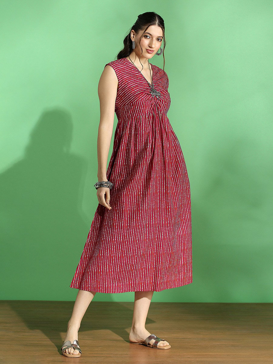 Stripe Twisted V Neck Midi Fusion Dress
