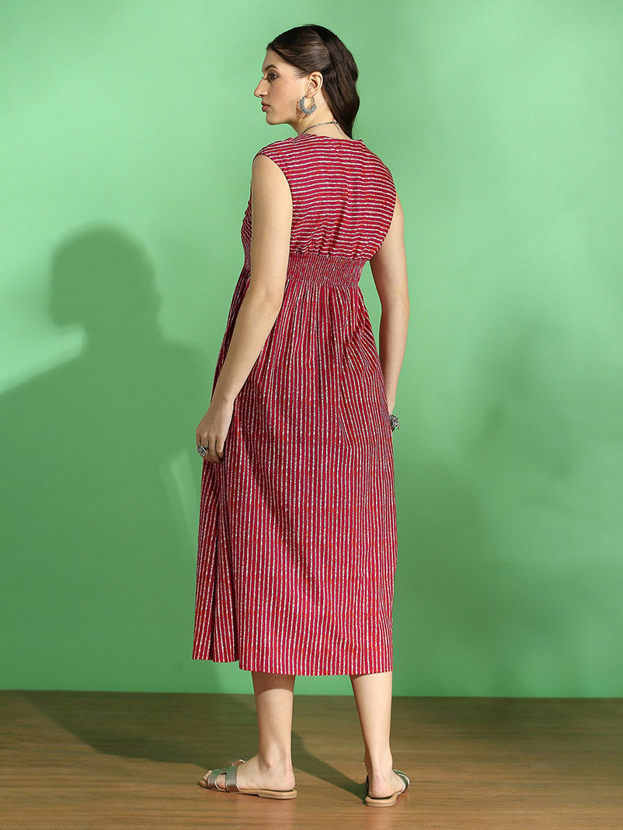 Stripe Twisted V Neck Midi Fusion Dress