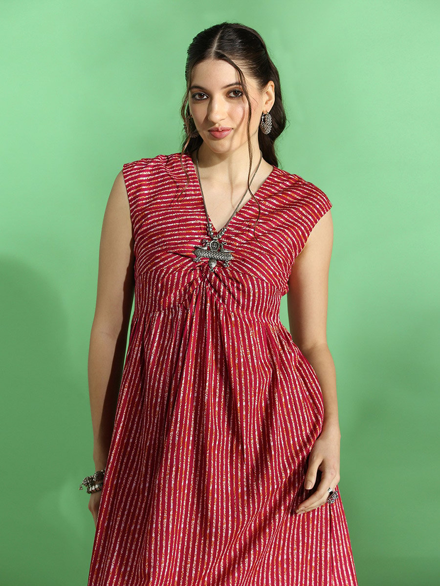Stripe Twisted V Neck Midi Fusion Dress