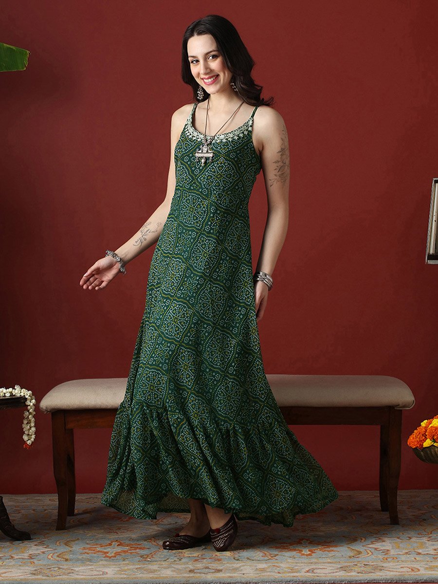 Tie Back Detail Bandhani Georgette Festive Maxi Dress
