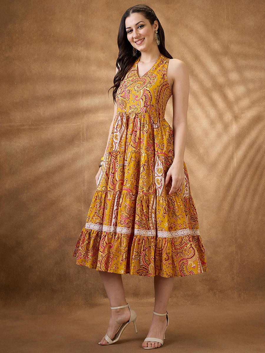 Paisley Print Halter Neck Midi Fusion Dress