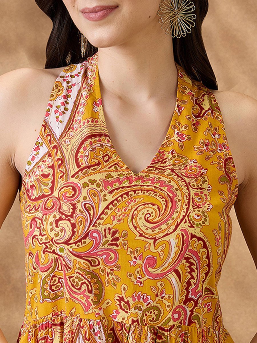 Paisley Print Halter Neck Midi Fusion Dress