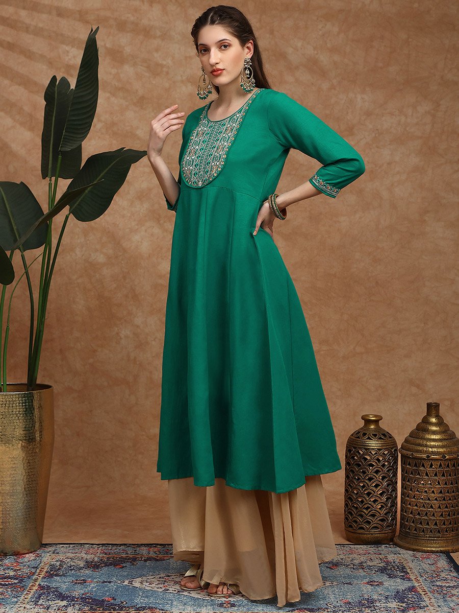 Zari Embroidered Yoke Paneled Festive Anarkali Kurta