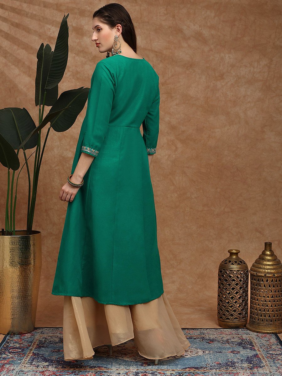 Zari Embroidered Yoke Paneled Festive Anarkali Kurta