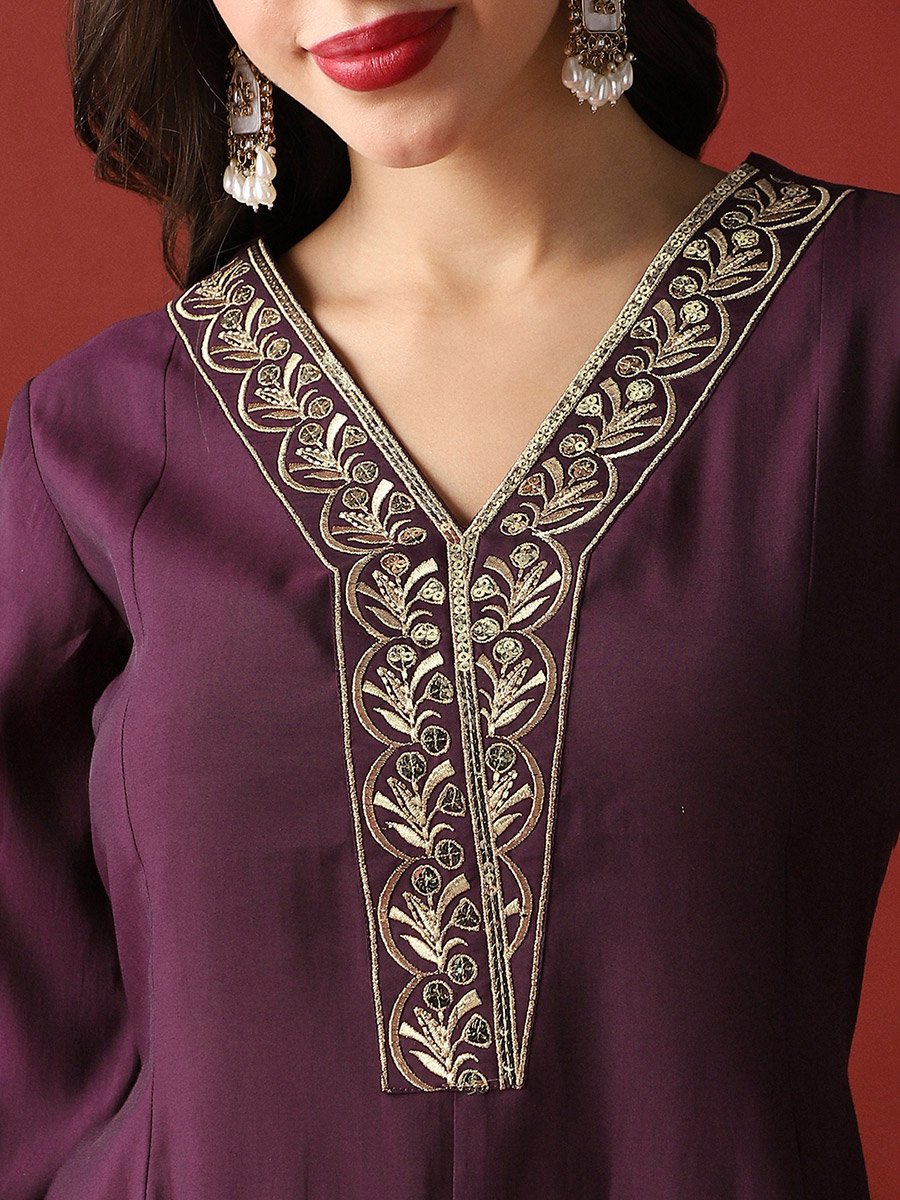 Zari Embroidered Anarkali Kurta and Wide Leg Pants Festive Set