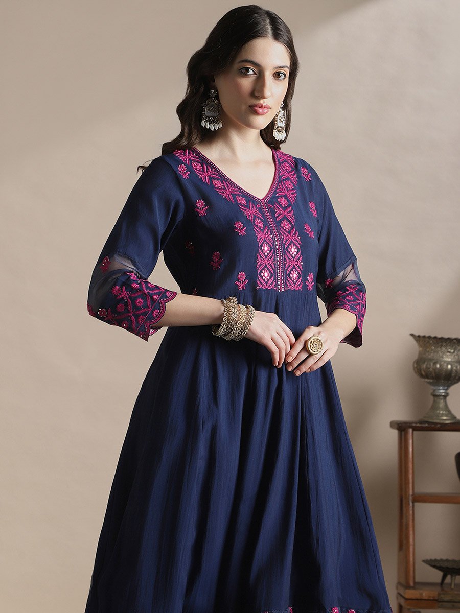 Sequin Embroidered Flared Hem Kurta and Pants Festive Set