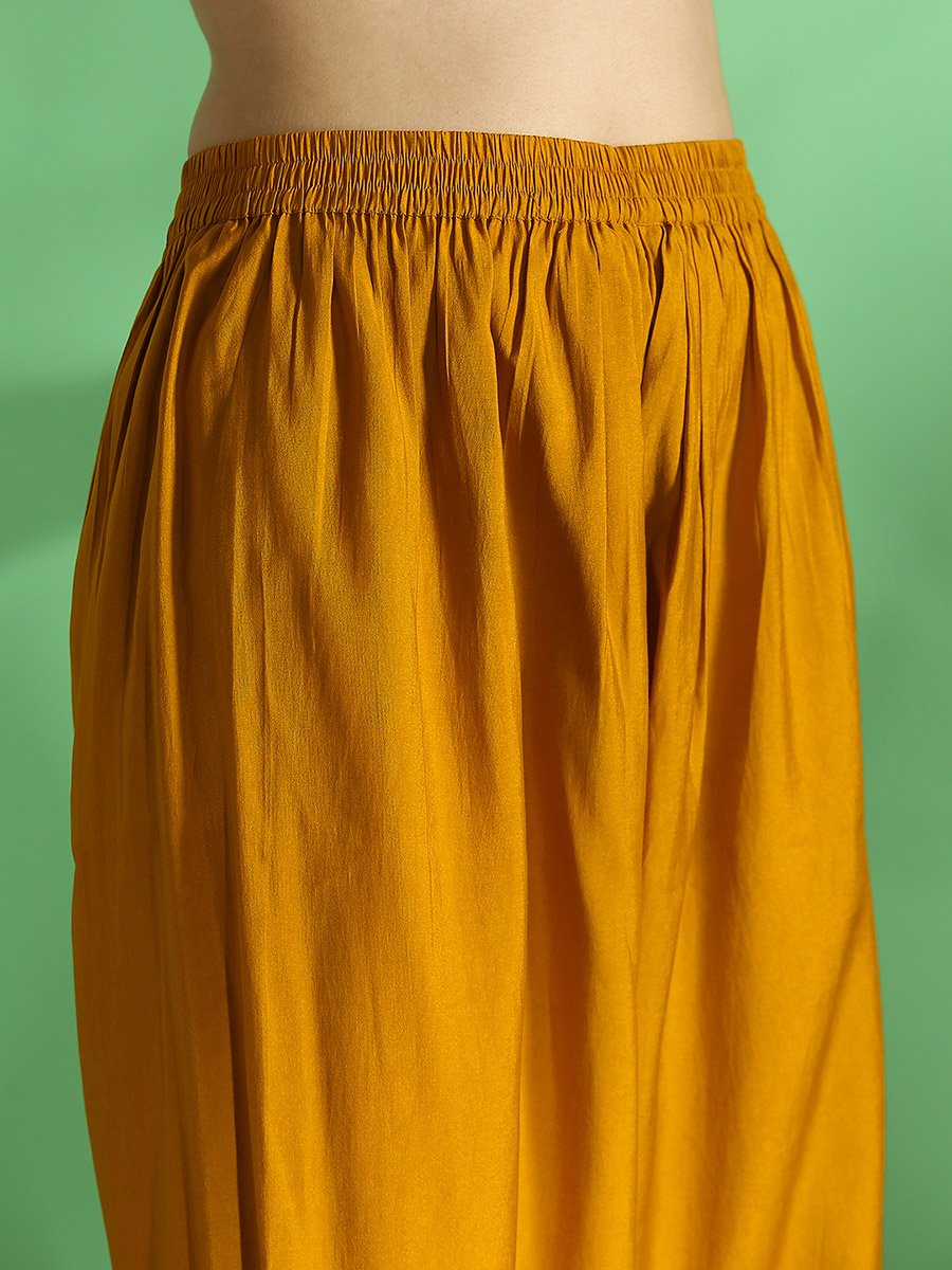 Embroidered V Neck Kurta, Wide Leg Pants and Dupatta Set