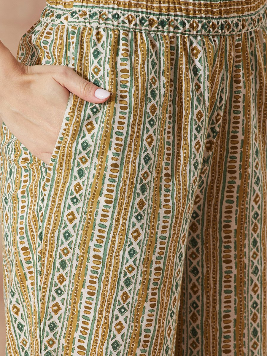 Tie-Up Tassel Detail Ethnic Motif Straight Kurta and Trousers Set