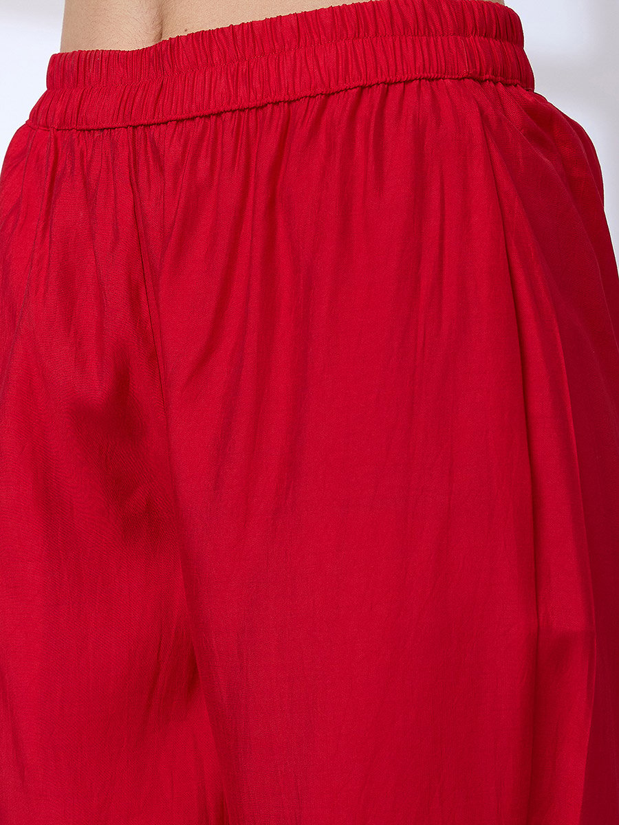 V Neck Tassel Detail A-Line Kurta and Straight Pants Fusion Set
