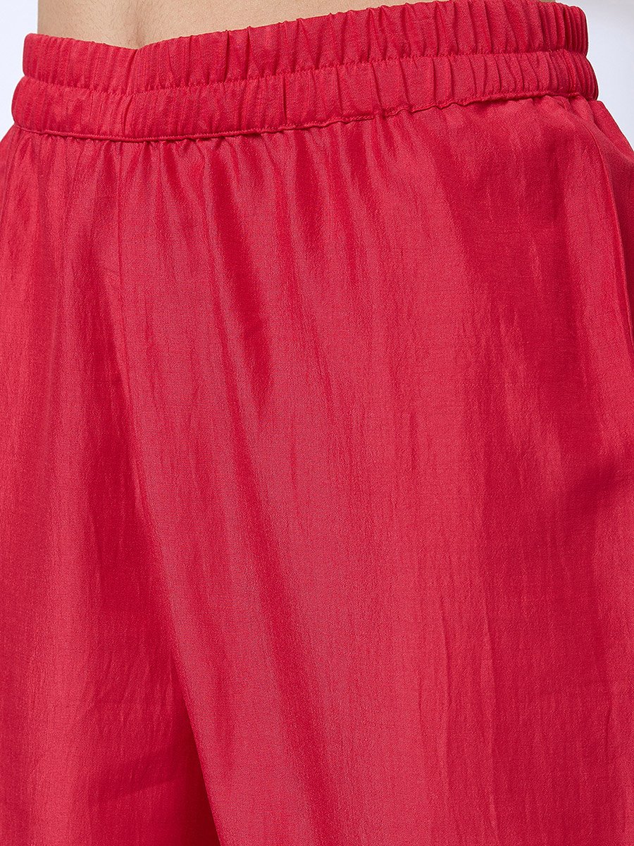 Mirror Work Pleated A-Line Kurta, Pants and Sequined Taping Dupatta Festive Set