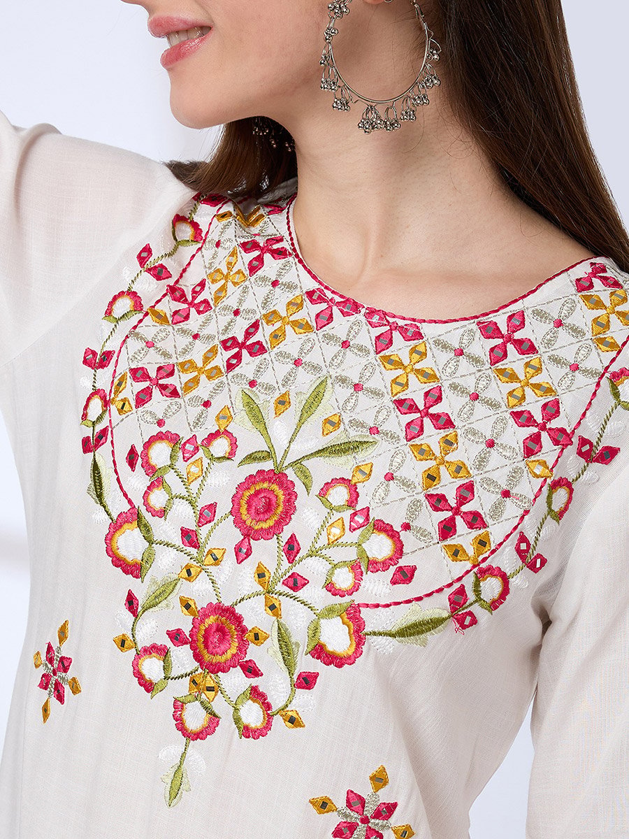Embroidered Yoke Kurta, Pants and Tie-Dye Gotta Lace Dupatta Workwear Set