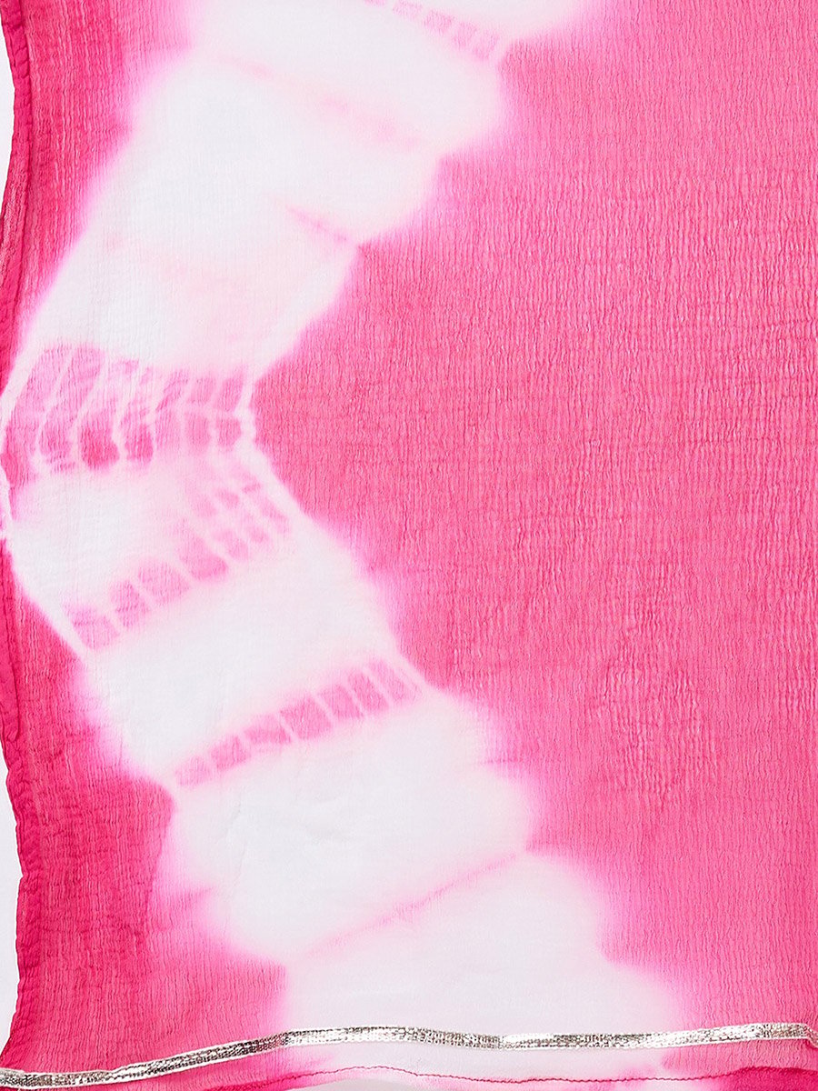 Embroidered Yoke Kurta, Pants and Tie-Dye Gotta Lace Dupatta Workwear Set
