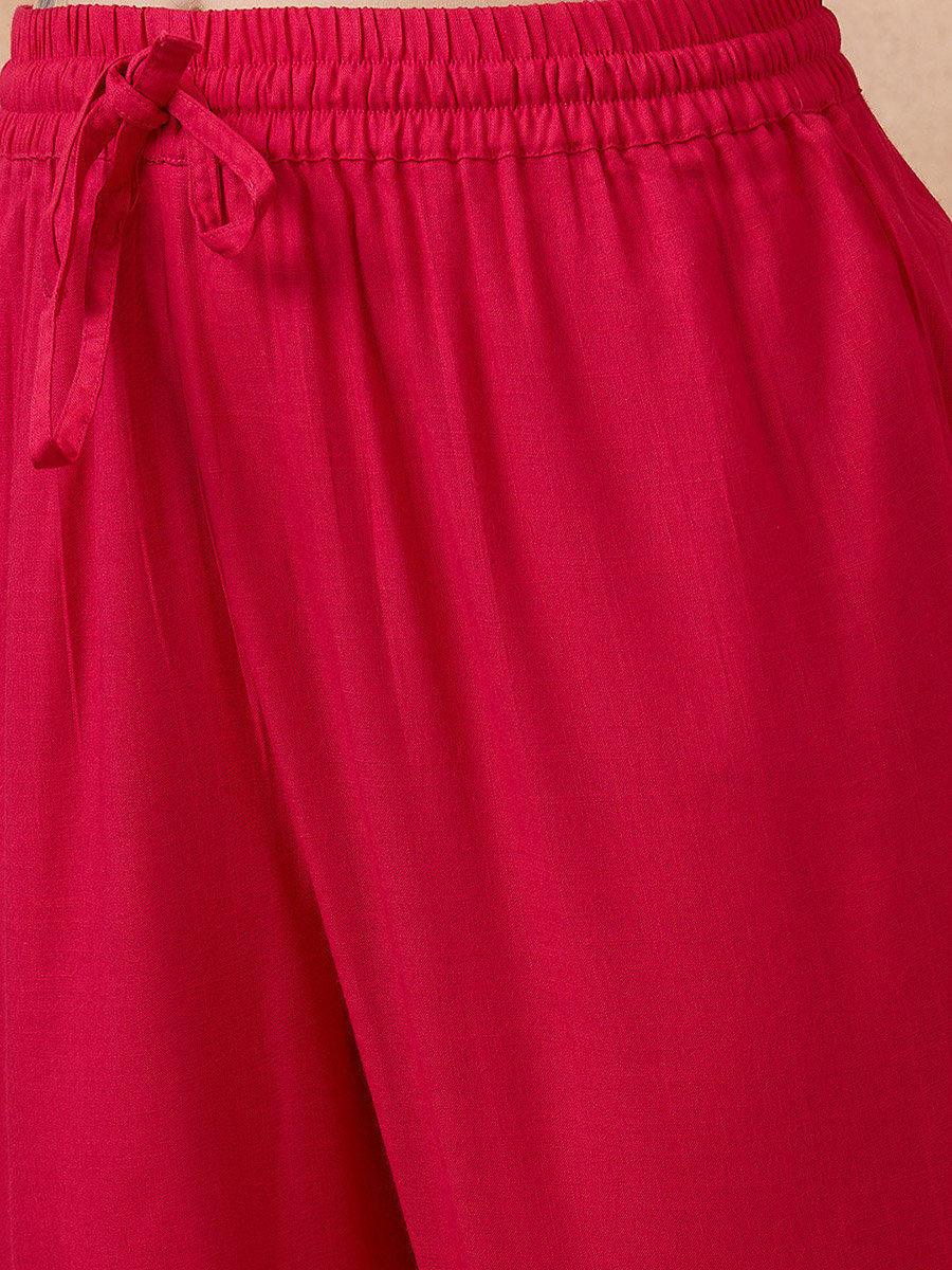 Pink Round Neck Floral Embroidered Straight Kurta with Pant and Tie-Die Dupatta Set