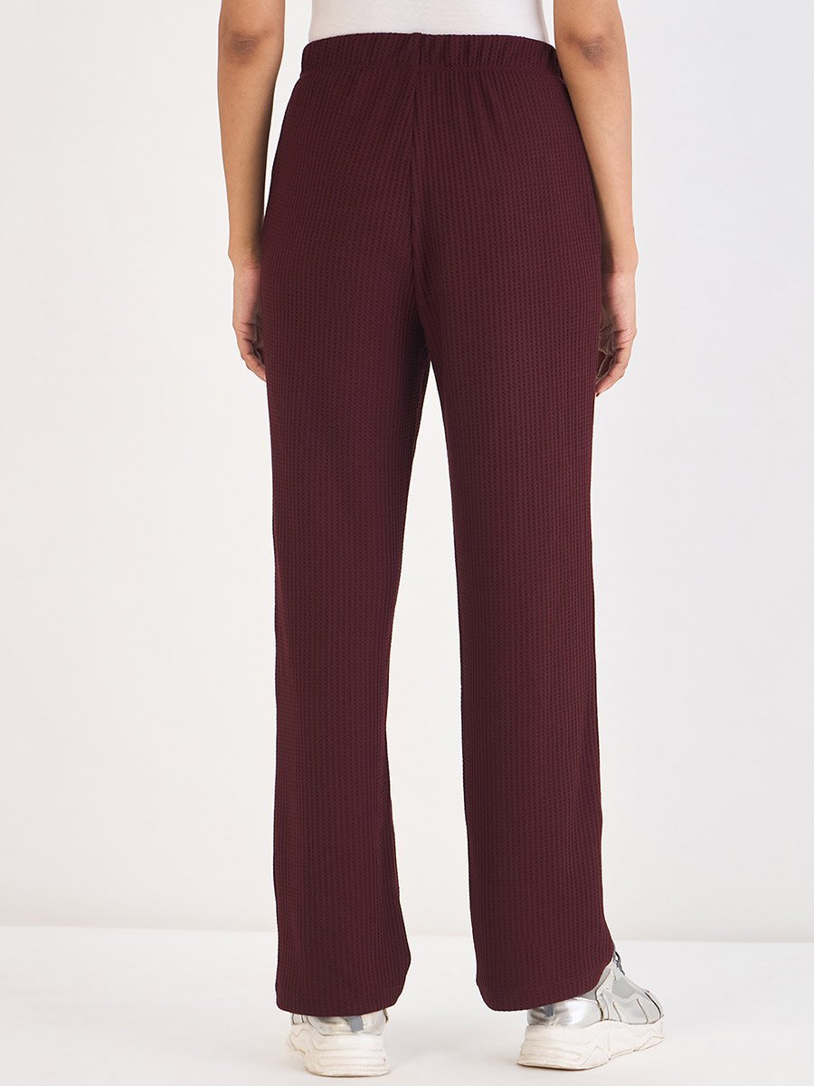 Women Wine Waffle Knit Trousers