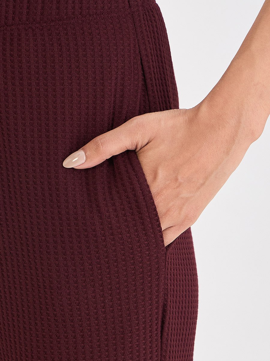 Women Wine Waffle Knit Trousers