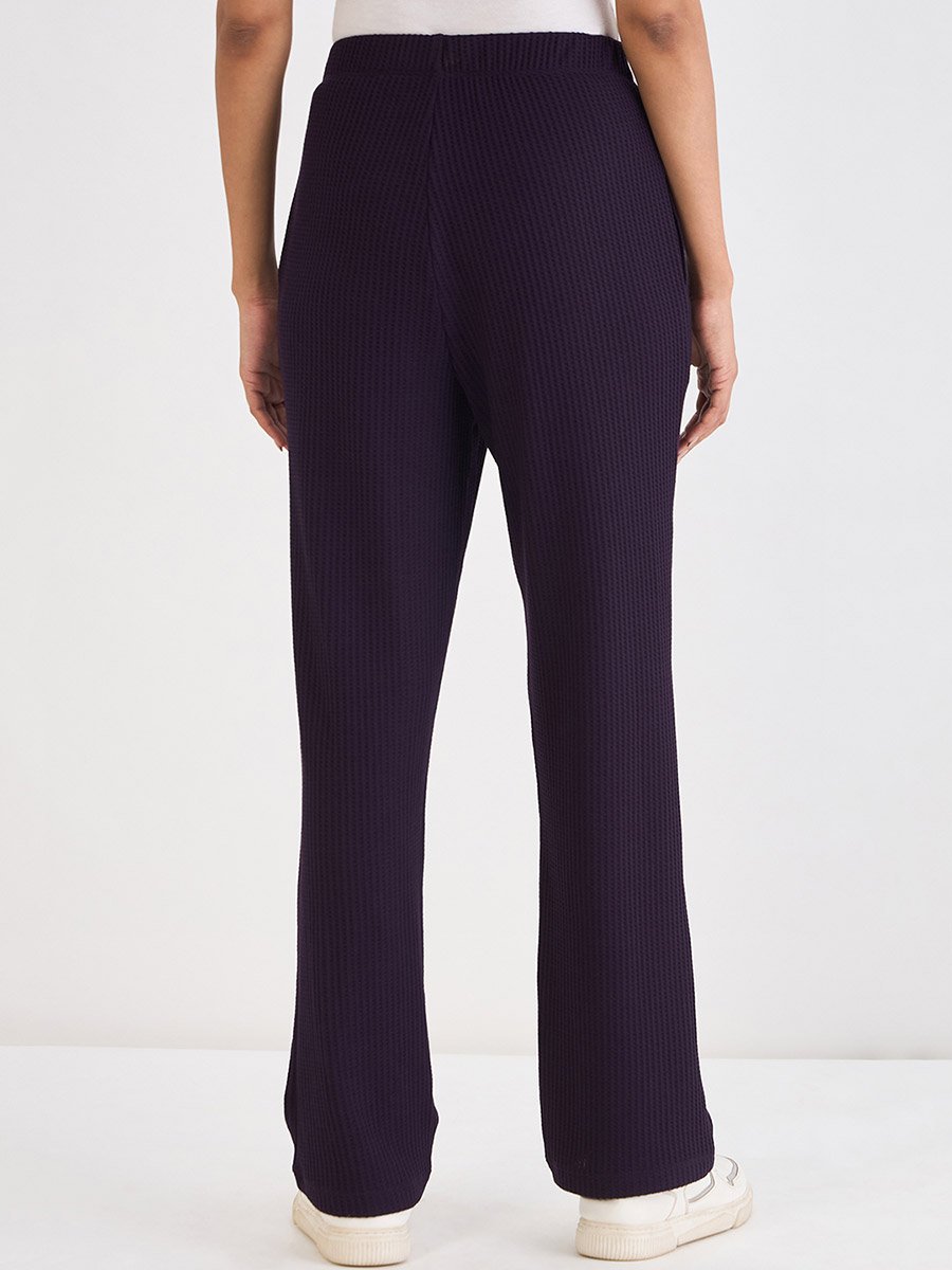 Women Dark Purple Waffle Knit Trousers