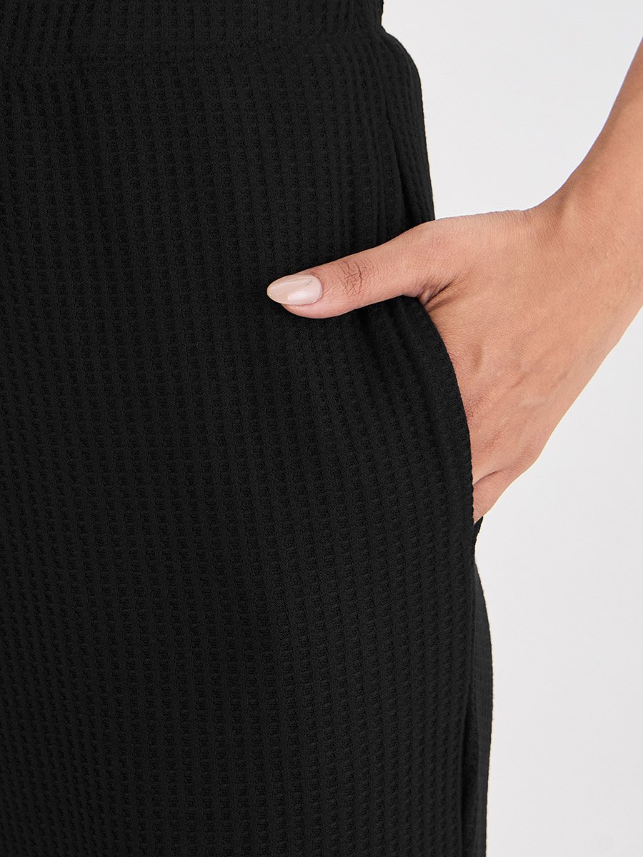 Women Black Waffle Knit Trousers