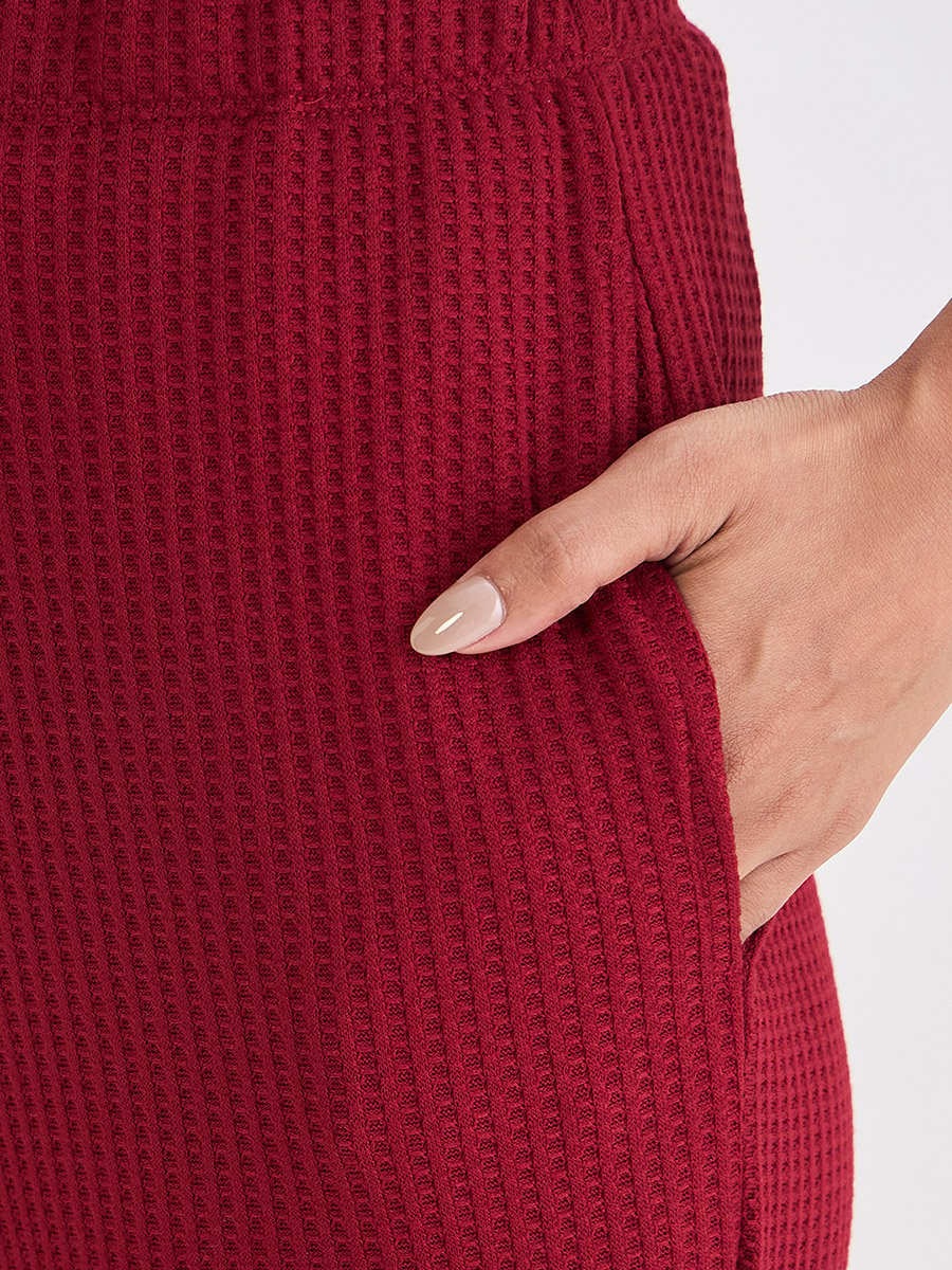 Women Red Waffle Knit Trousers