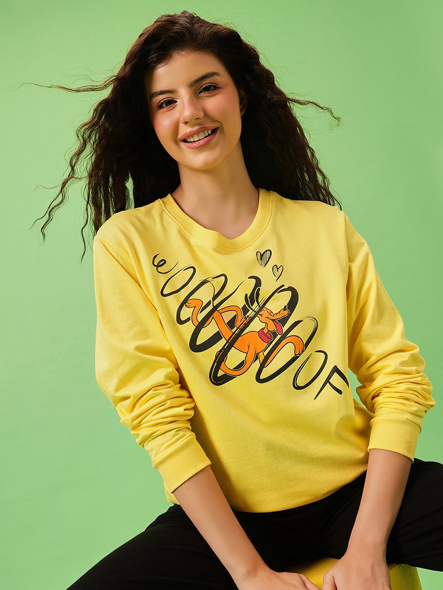 Pluto Print Light Yellow Cotton Sweatshirt
