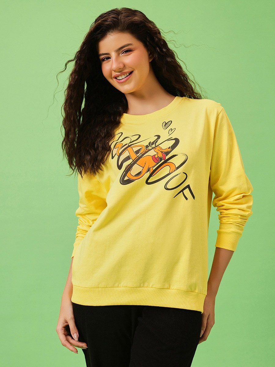 Pluto Print Light Yellow Cotton Sweatshirt