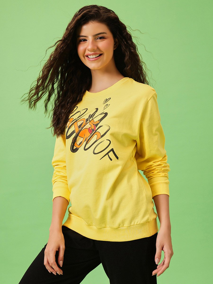 Pluto Print Light Yellow Cotton Sweatshirt