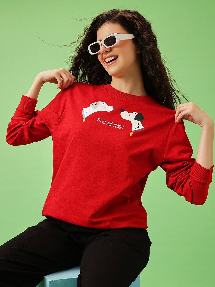 Red Graphic Print Cotton Sweatshirt