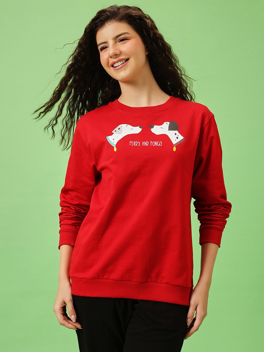 Red Graphic Print Cotton Sweatshirt