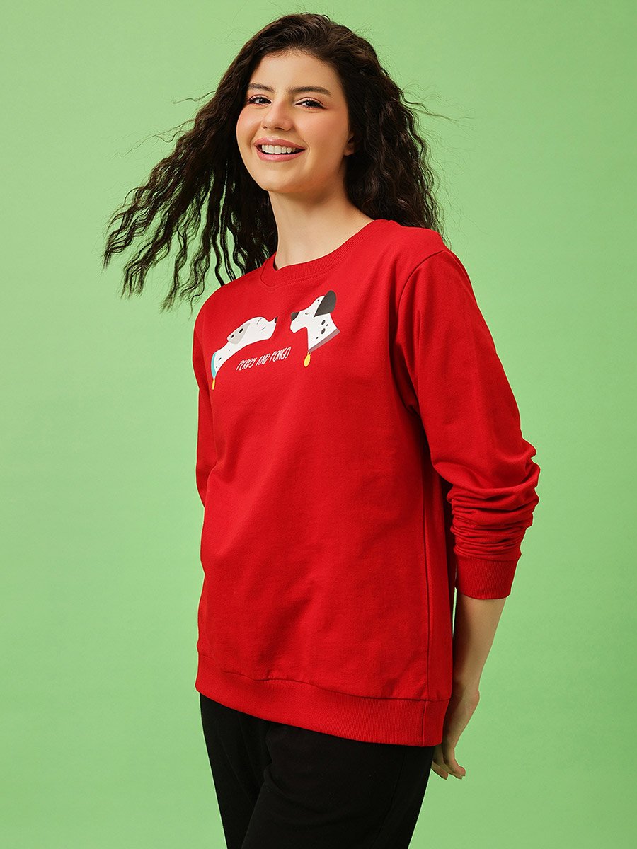 Red Graphic Print Cotton Sweatshirt