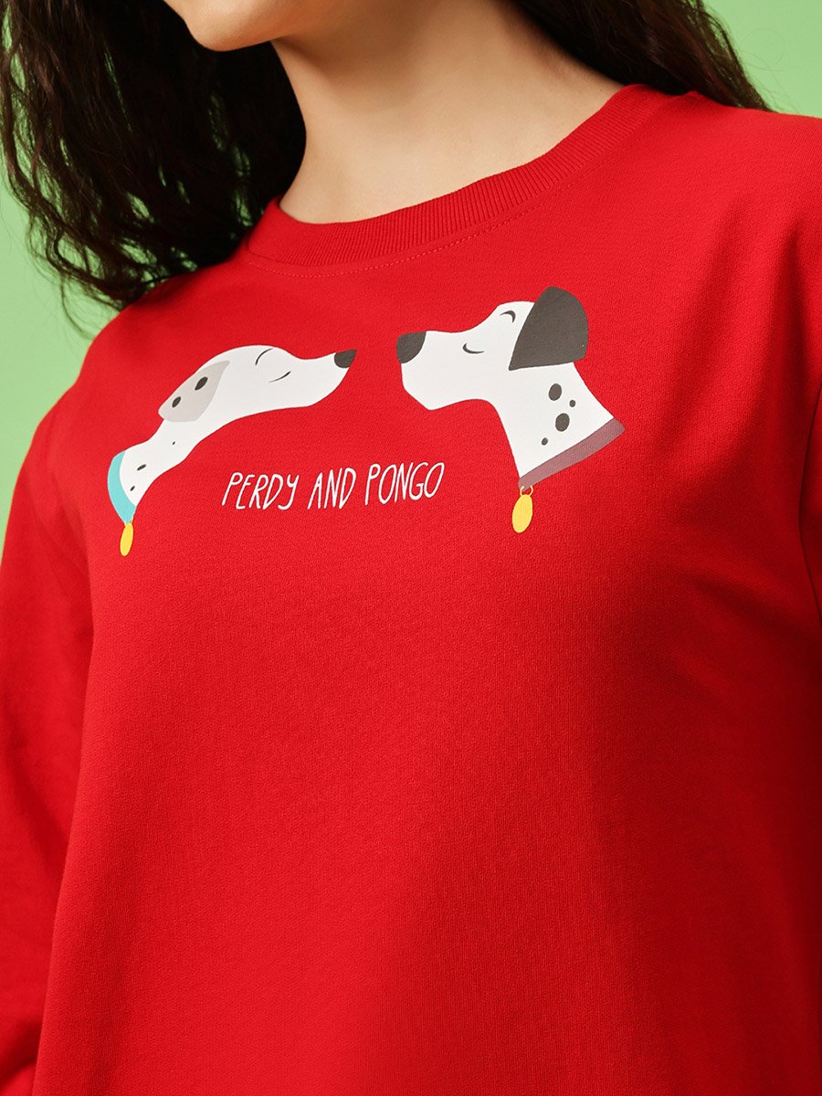 Red Graphic Print Cotton Sweatshirt