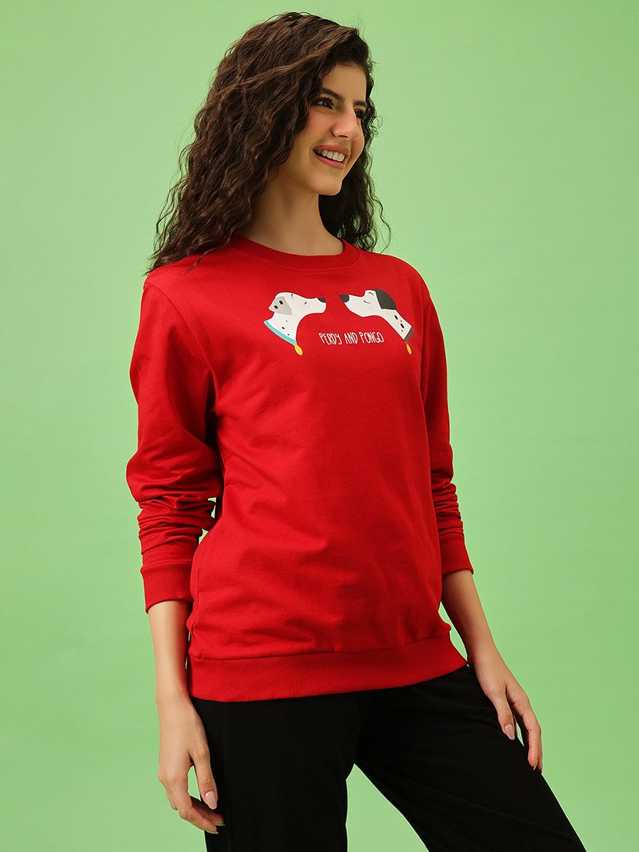 Red Graphic Print Cotton Sweatshirt