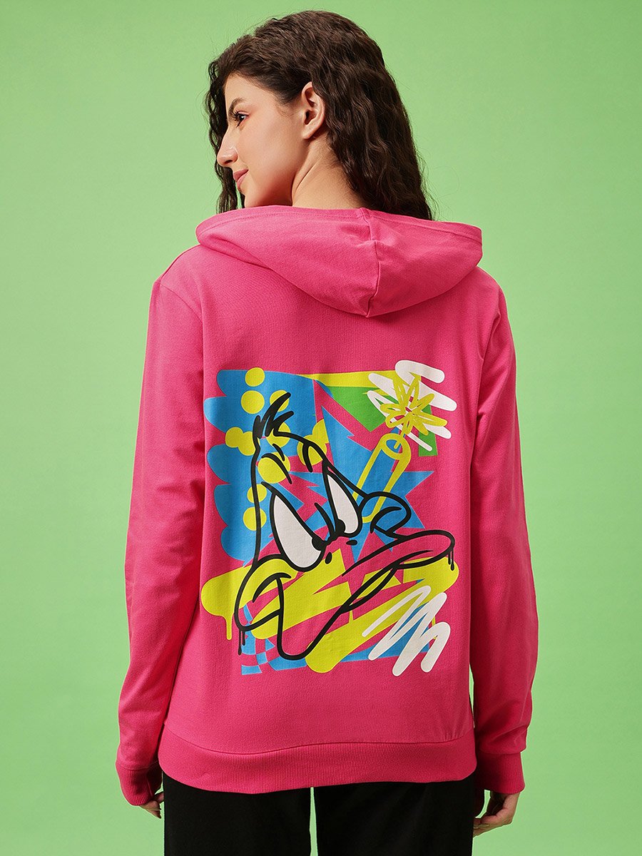Pink Graphic Print Regular Fit Hoodie